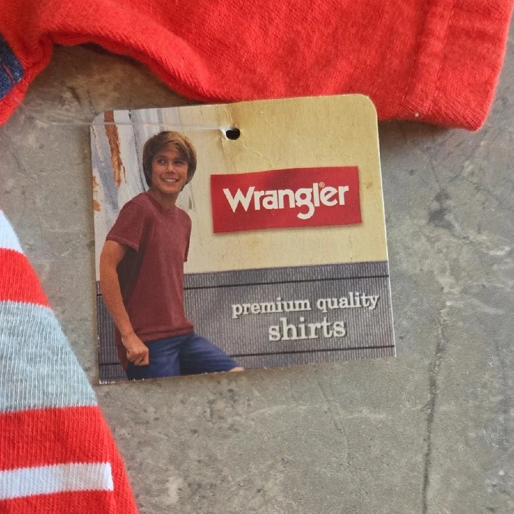 (J37) Wrangler Kids Red Striped Shirt Sz XL